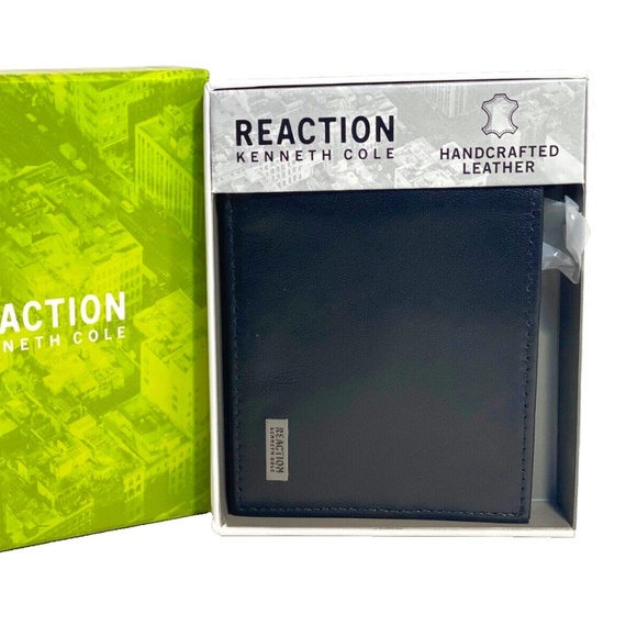 New KENNETH COLE REACTION - Men's Black Handcrafted Leather Bi-Fold Wallet Boxed - Picture 1 of 6